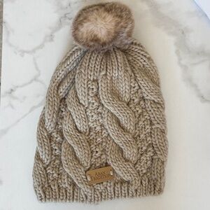Tan Knit Pom-Pom Hat